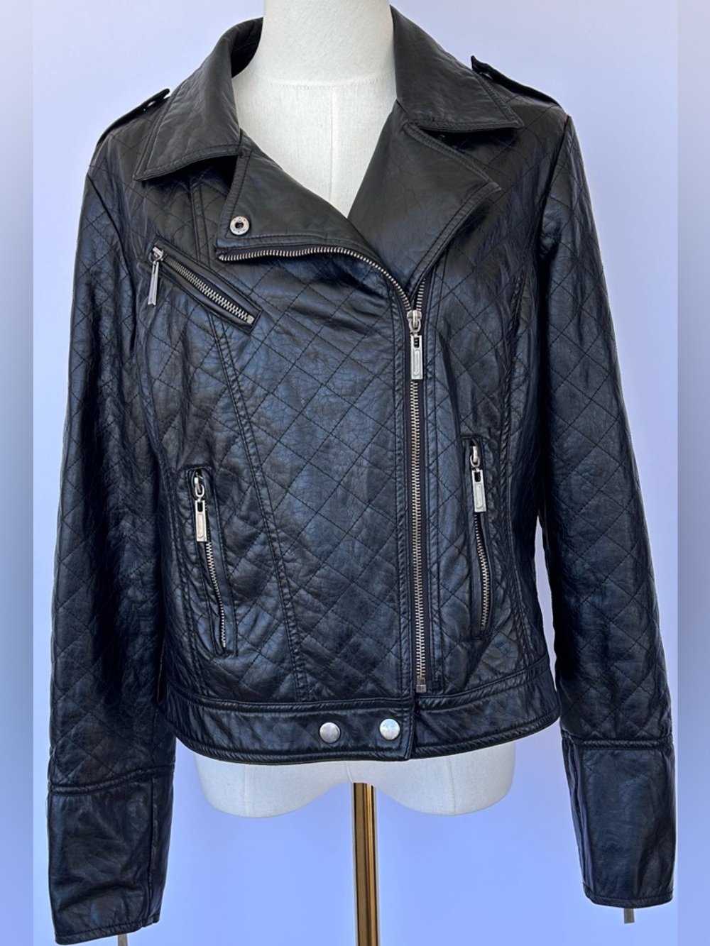 J2 Women’s Vegan Leather Moto Style Jacket Diamond Stitching Full Zip Size XL